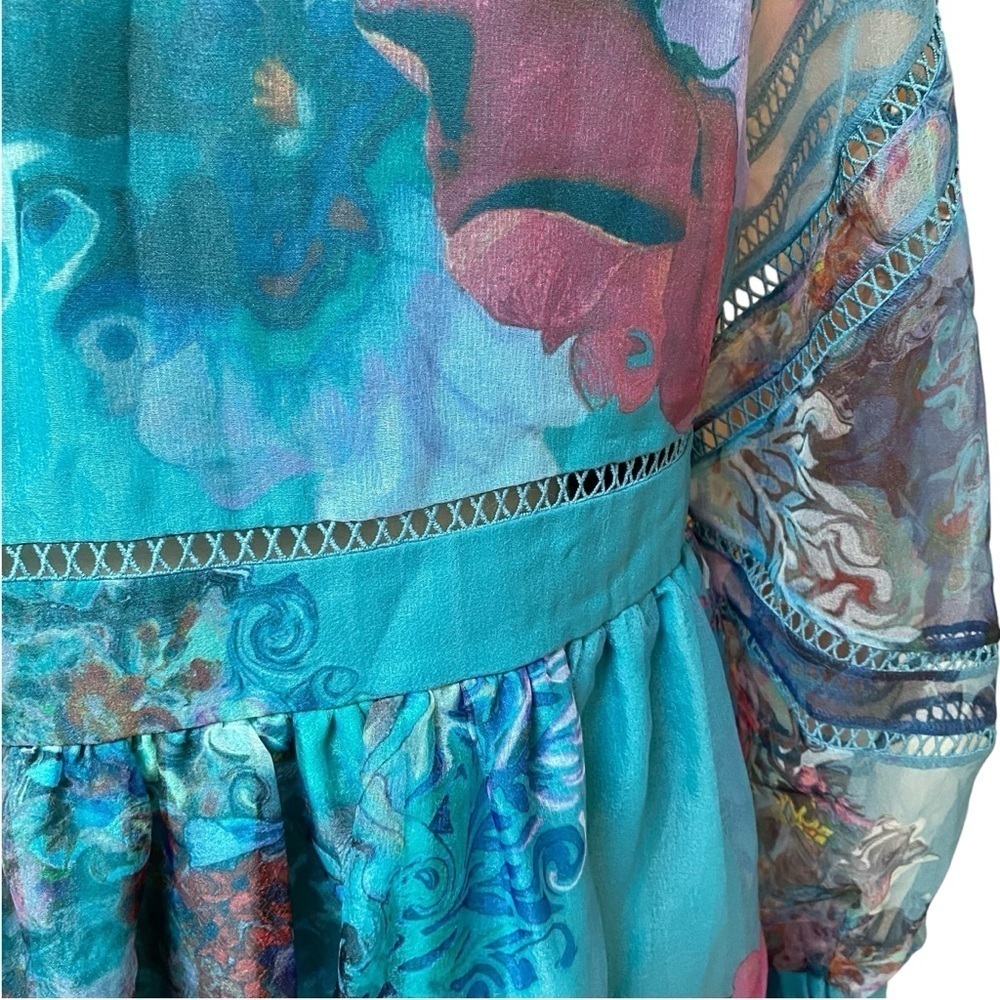 Cynthia Rowley Watercolor Hourglass Dress S Turquoise Organza Lace Mini Dress - Picture 12 of 16